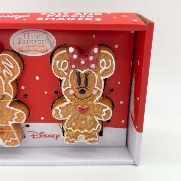 Disney Mickey & Minnie Mouse Gingerbread Cookie Salt & Pepper Set Christmas NEW - Picture 2 of 4